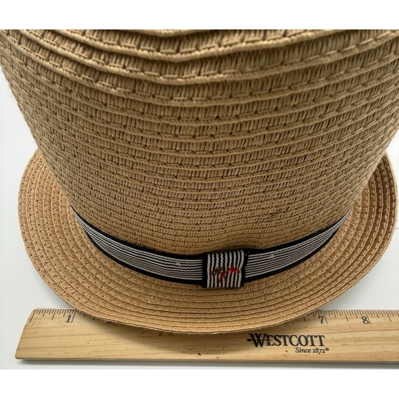 Lot Of 2 Mayoral beige fedora straw Hat Fits size 3-4-5 Blue Stripe Palm Trees - Picture 2 of 16